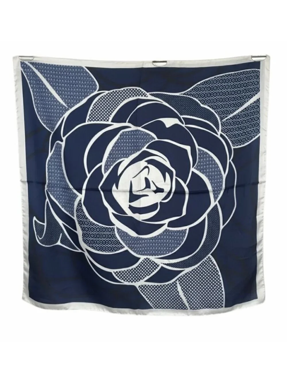 ⭐Silky Navy Blue Camellia Scarf Large Floral Print Chic Luxury Accessory hijab